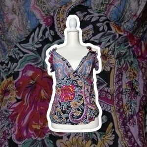 Y2K Vintage Claudette Floral Paisley Print Ruffle Sleeve Tank Top Coquette Fairy